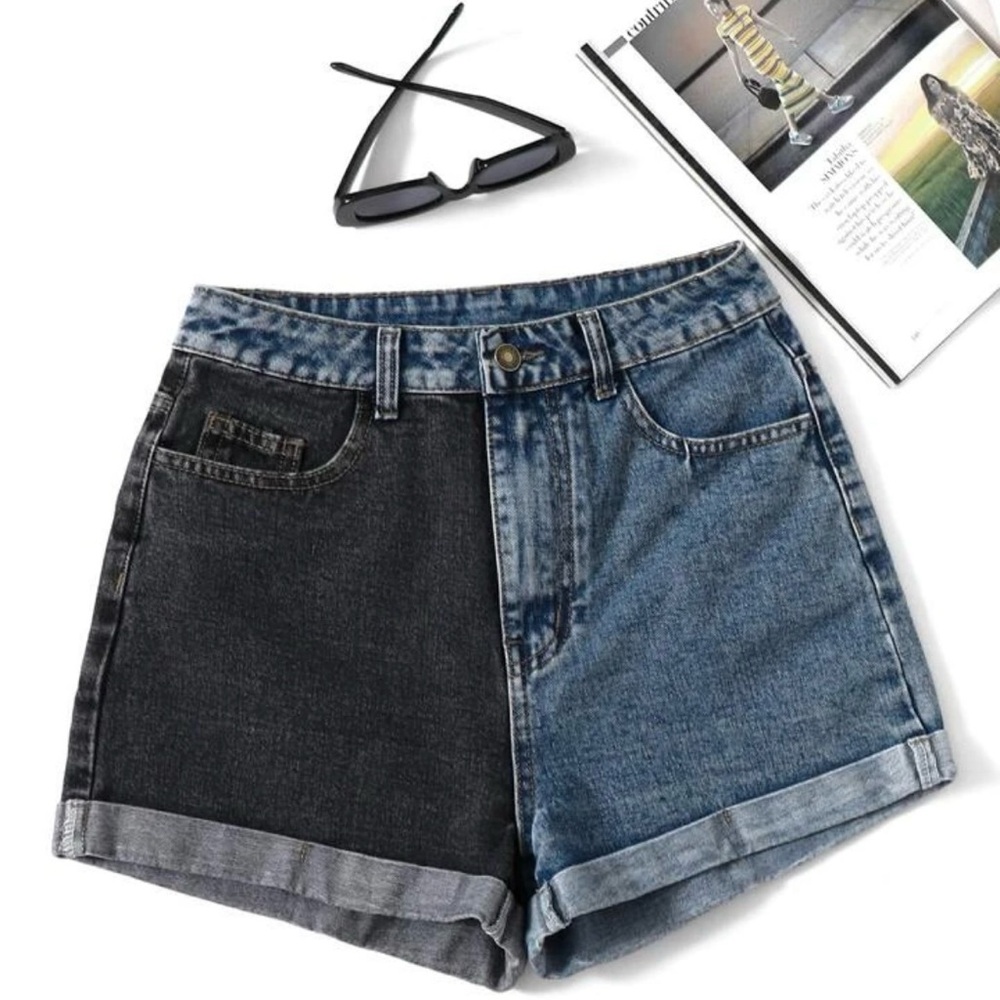 SHEIN Colorblock Roll Up Hem Denim Shorts, Blue, Size XS, NWOT